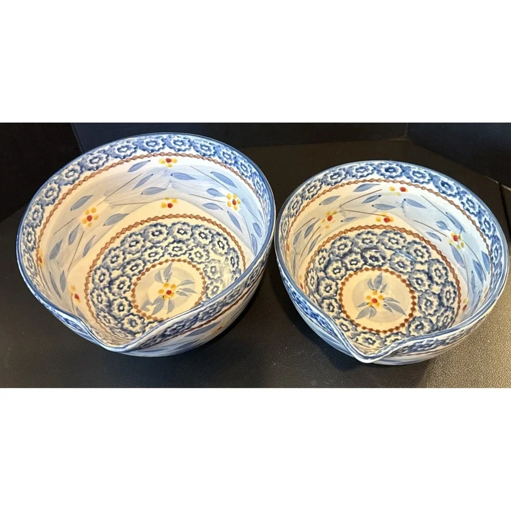 Temptations By Tara Old World Blue 2 Piece Nesting Mixing Bowl Spout 0.5/1 Quart
